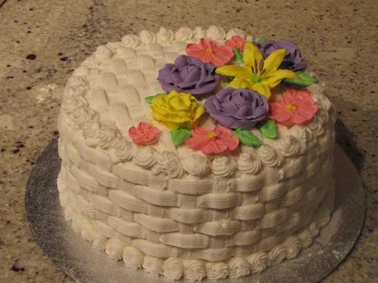 Basketweave Cake with Flowers