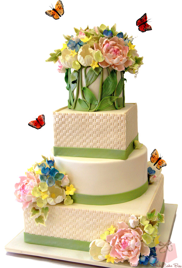 Basketweave Wedding Cake with Flowers