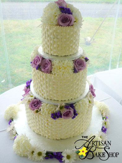 Basketweave Wedding Cake with Flowers