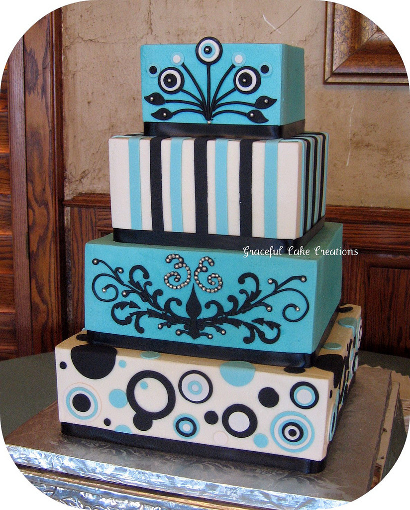 Black White and Blue Wedding Cake