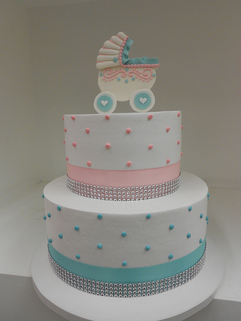 Blue and Pink Baby Shower Cake