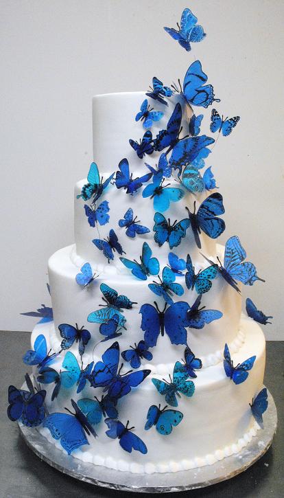 Blue Butterflies Wedding Cake