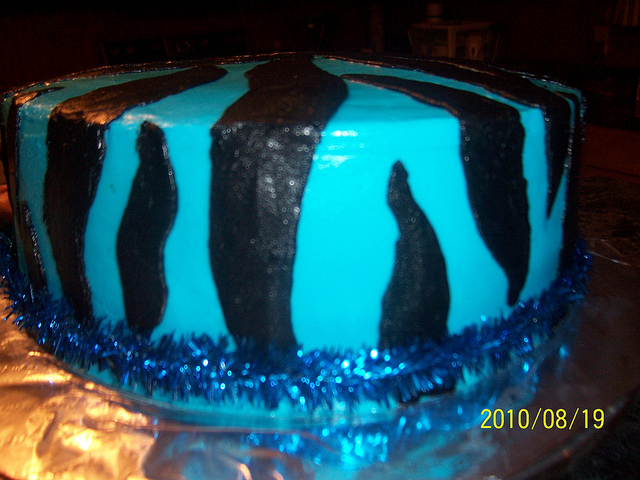 Blue Zebra Print Birthday Cake