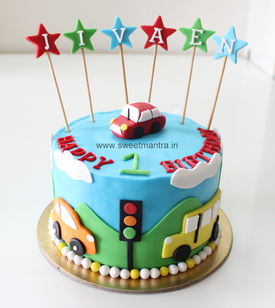 Car Theme 1st Birthday Cake