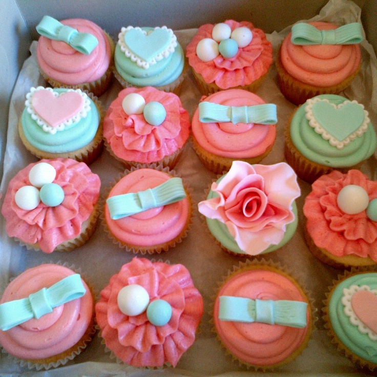 Coral and Mint Cupcakes