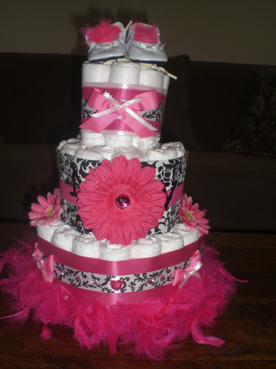 Damask Baby Shower Diaper Cake Damask Baby Shower Diaper Cake