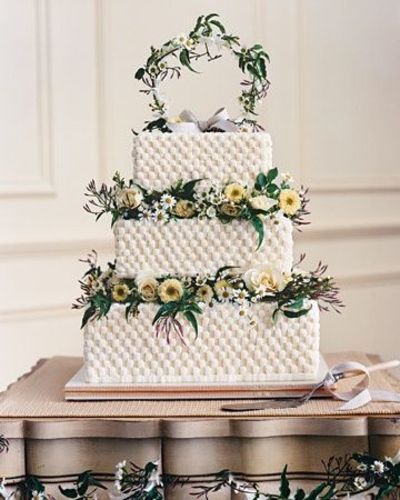 Flower Basketweave Wedding Cake