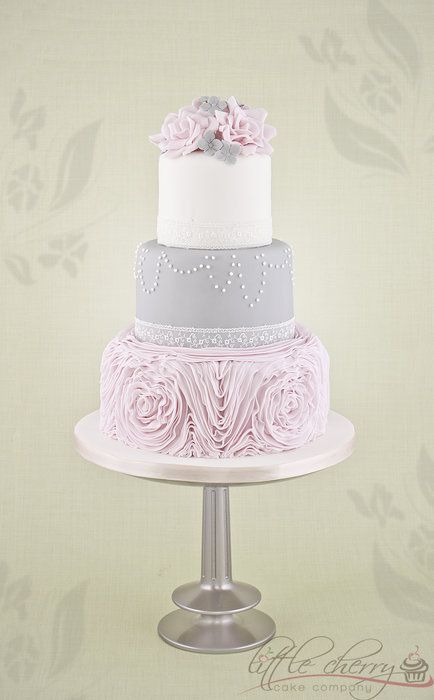 Gray Pink and Silver Wedding Cake