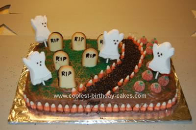 Homemade Halloween Graveyard Cake