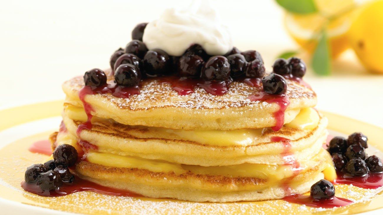 Lemon Ricotta Pancakes with Warm Blueberry Compote