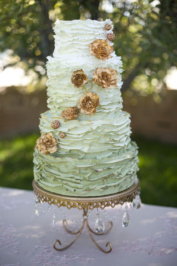 Mint Green and Gold Wedding Cake