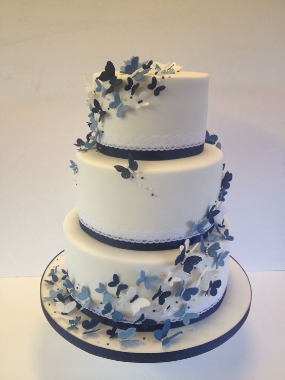 Navy Blue and White Wedding Cake Navy Blue and White Wedding Cake
