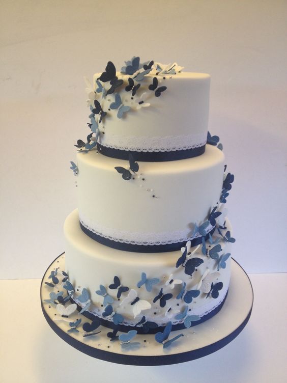 Navy Blue and White Wedding Cake