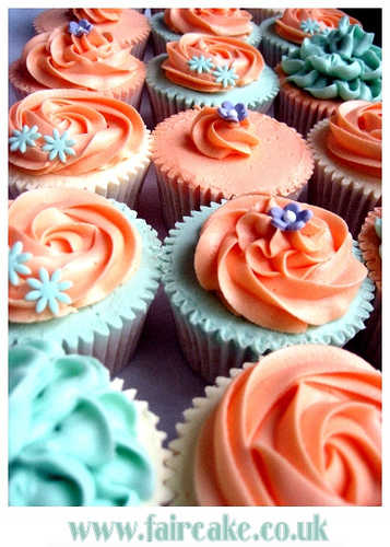 Orange and Teal Wedding Cupcakes