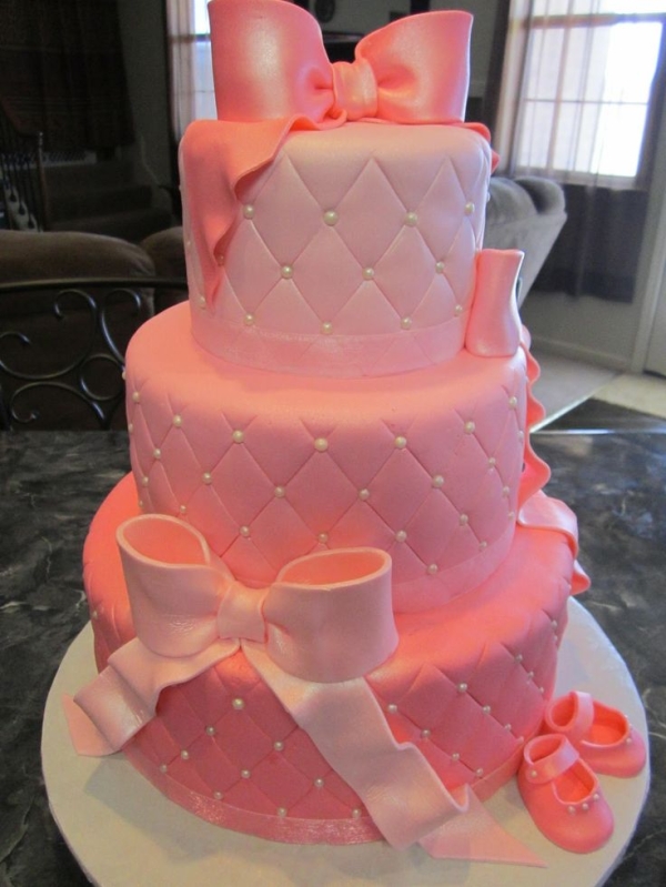 Pearl and Pink Baby Shower Cakes