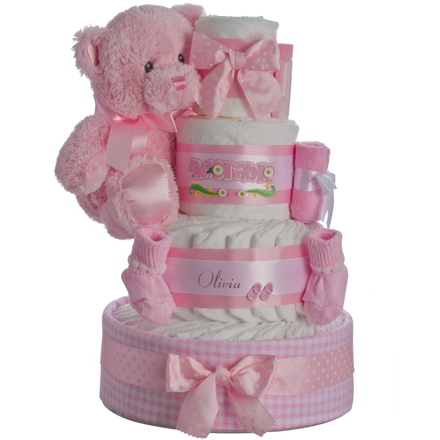 Personalized Baby Girl Diaper Cake Personalized Baby Girl Diaper Cake