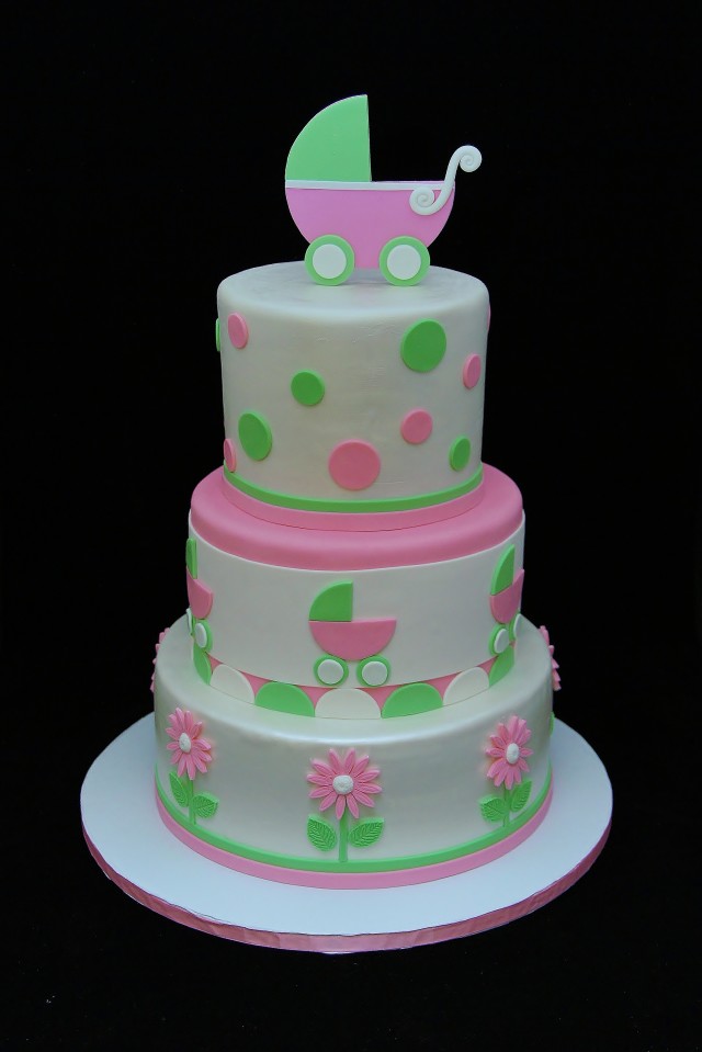 Pink and Green Baby Shower Cake