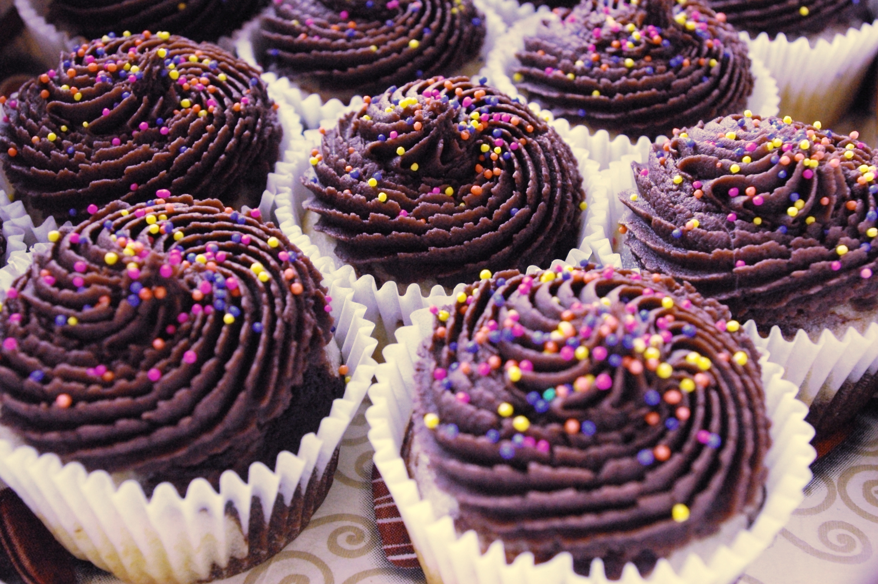 Purple Cupcakes with Chocolate Frosting