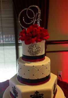Red White and Black Sweet 16 Birthday Cake