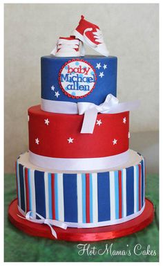 10 Photos of Red White And Blue Baby Shower Cakes