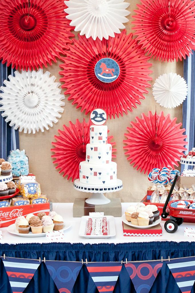 Red White and Blue Baby Shower Rocking Horse