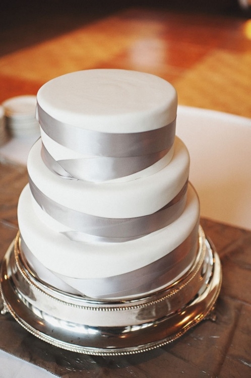 Silver Wedding Cake with Ribbon