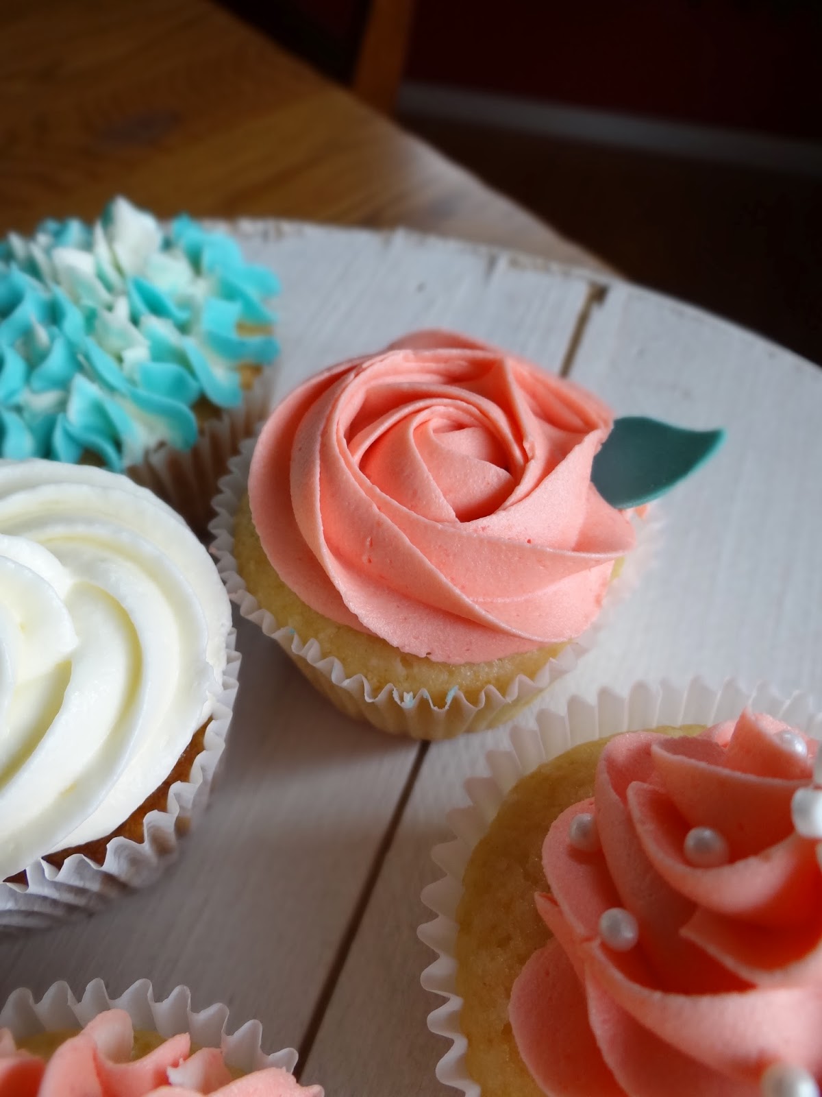 Teal and Coral Wedding Cupcakes