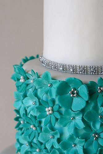 Teal and Silver Wedding Cake