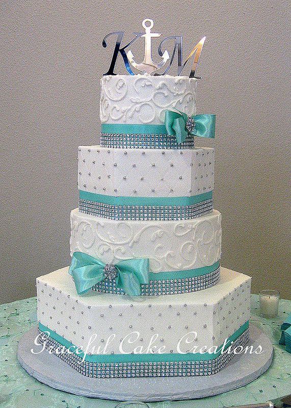 Tiffany Blue White and Silver Wedding Cakes