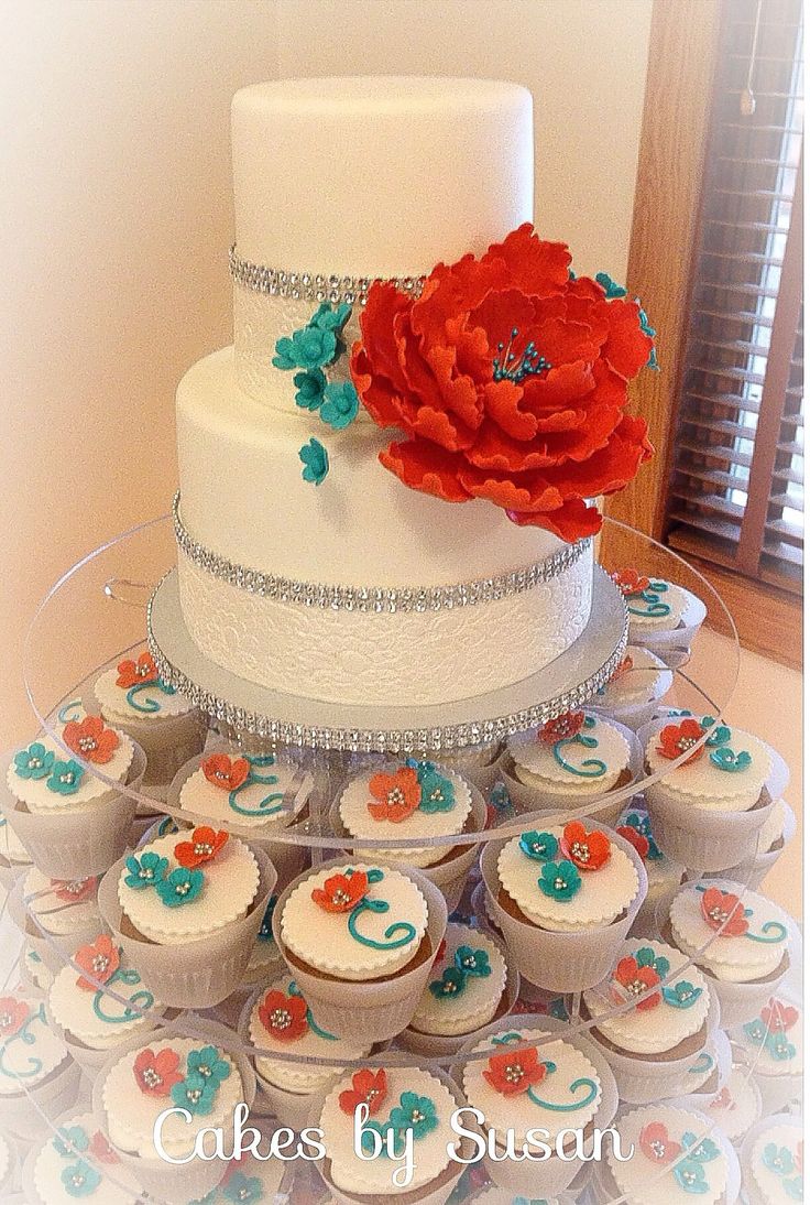 Turquoise and Coral Wedding Cake