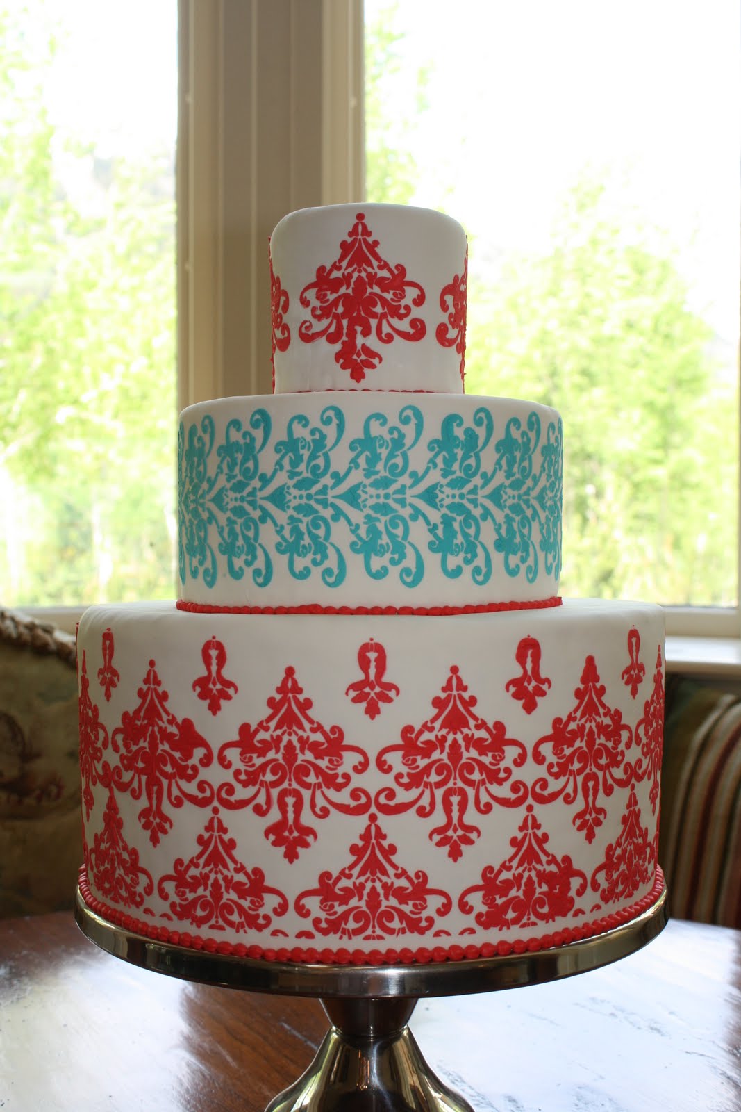 Turquoise and Coral Wedding Cake