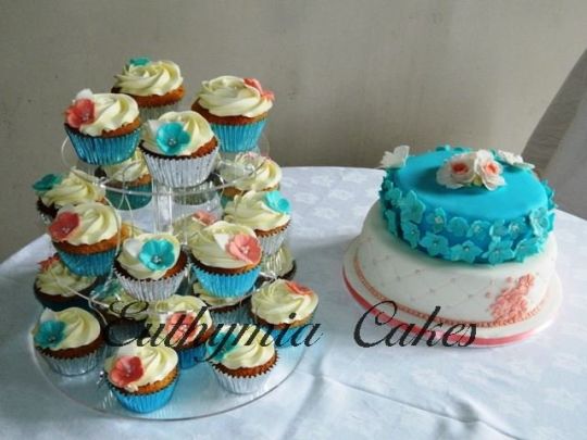 Turquoise and Coral Wedding Cake