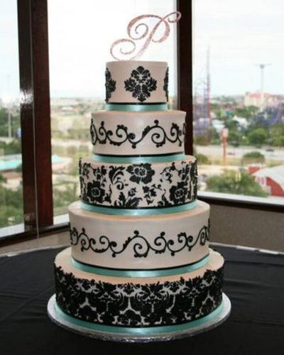 Turquoise Black and White Wedding Cakes