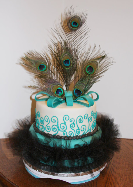 Wedding Cake with Peacock Feather