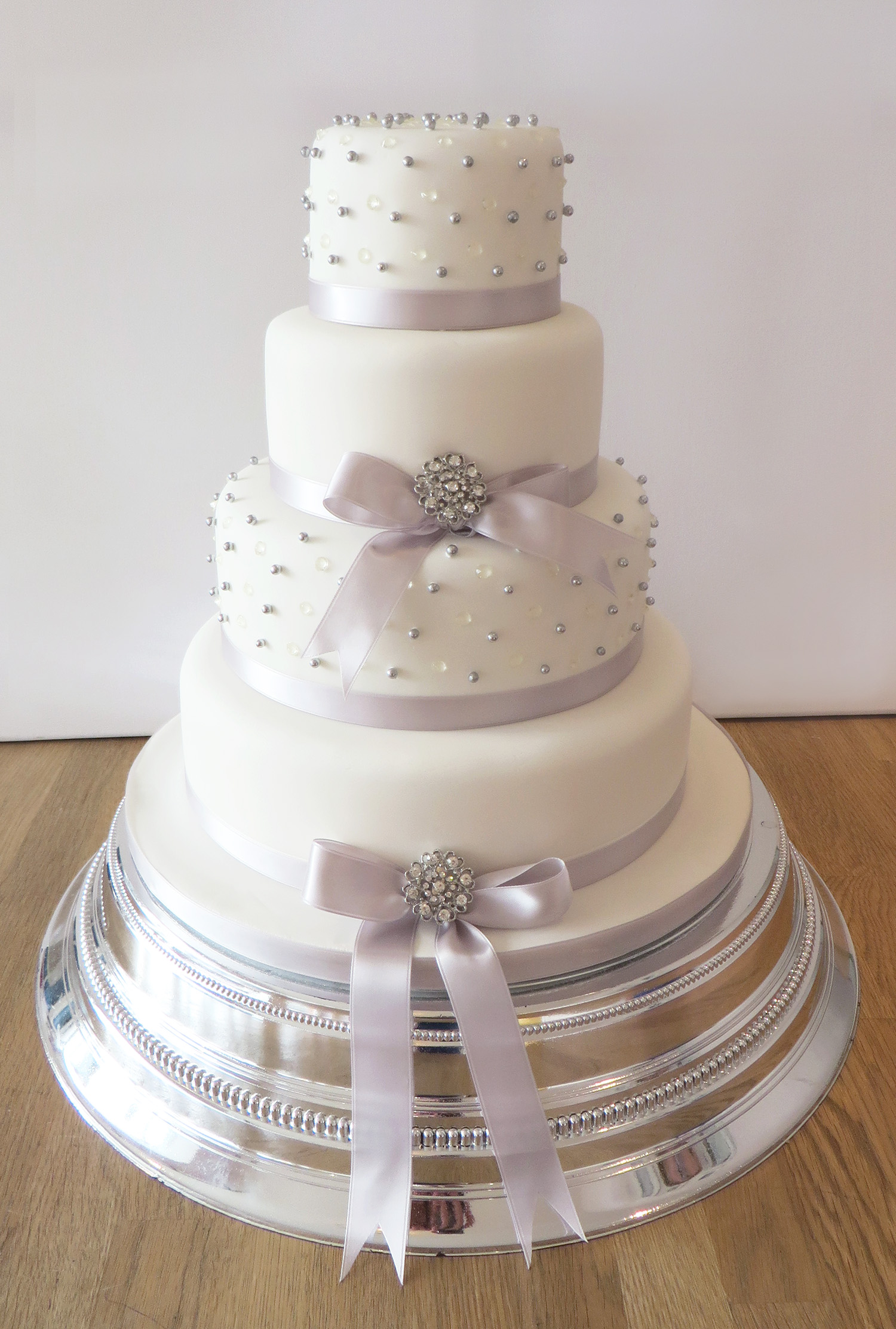Wedding Cake with Pearls and Ribbon