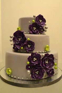 Wedding Cake with Purple Accents