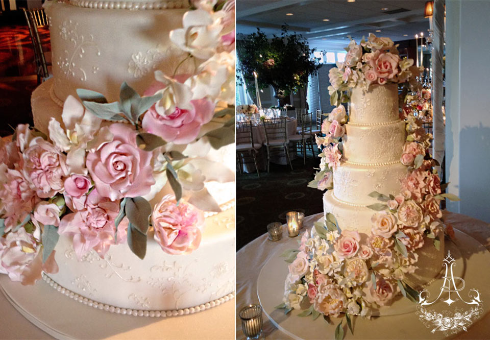 5 Tier Wedding Cake with Flowers