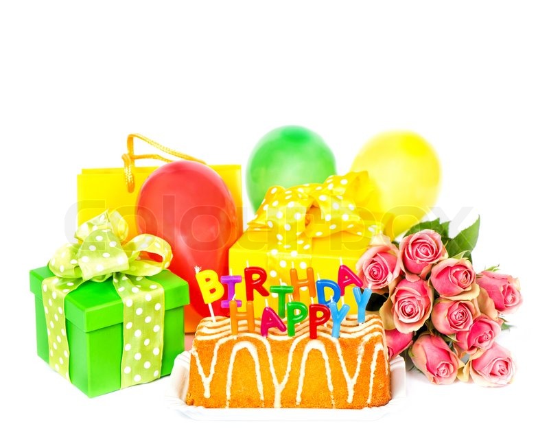Birthday Cake with Flowers and Balloons Birthday Cake with Flowers and Balloons