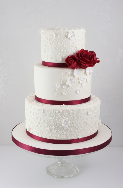 Burgundy and Gold Wedding Cake