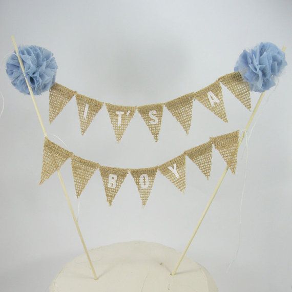 Burlap Baby Boy Shower Cake Topper