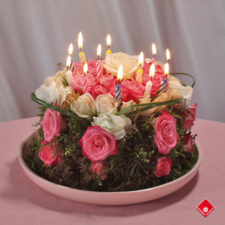 Flower Birthday Cake with Candles Flower Birthday Cake with Candles