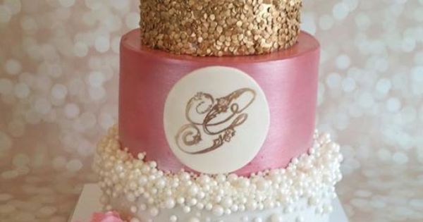 Gold and Pink Baby Shower Cake