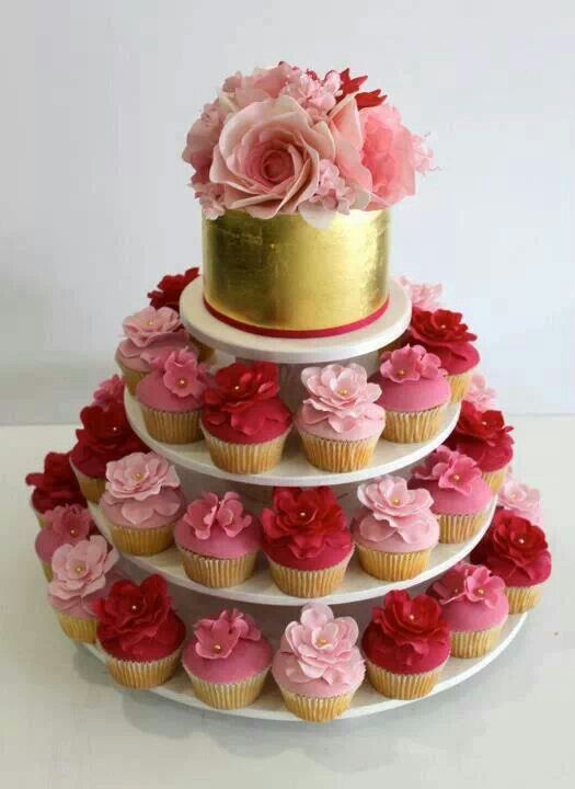 Gold and Pink Cupcake Birthday Cake