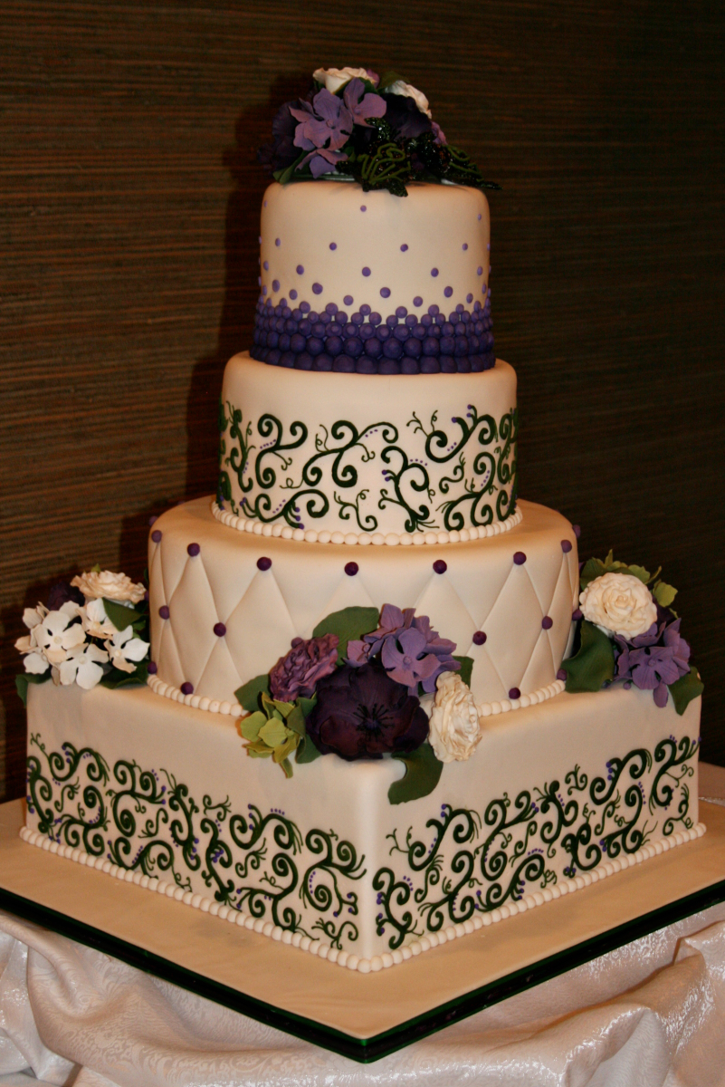 Green and Purple Wedding Cake