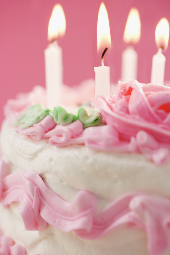 Happy Birthday Pink Cake with Candles