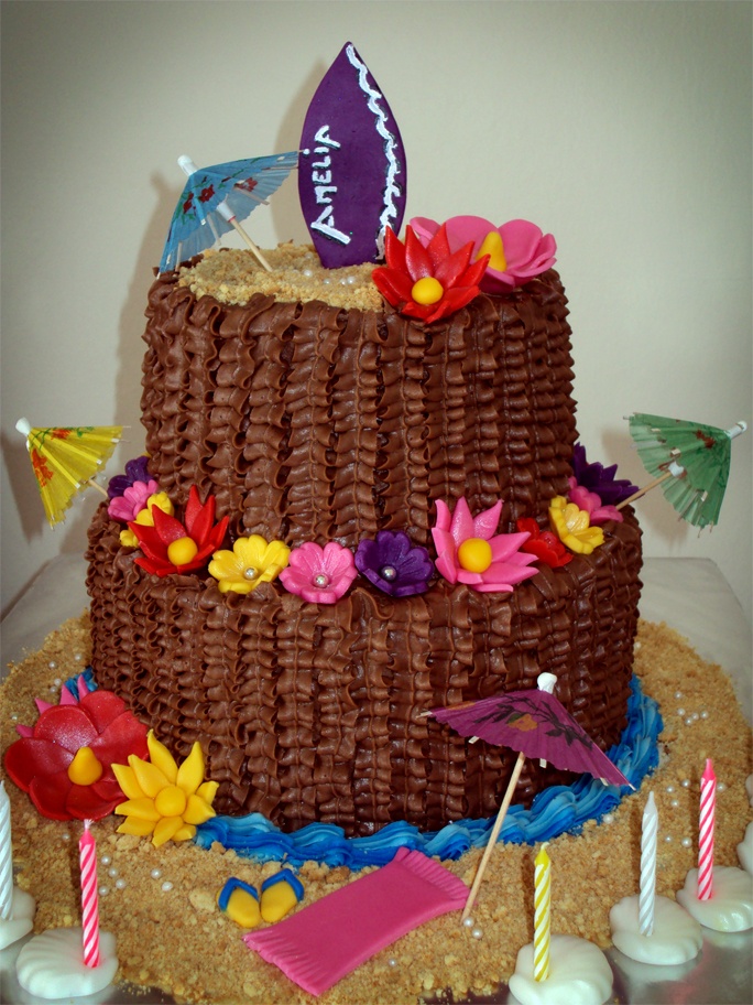 Hawaiian Themed Birthday Cake