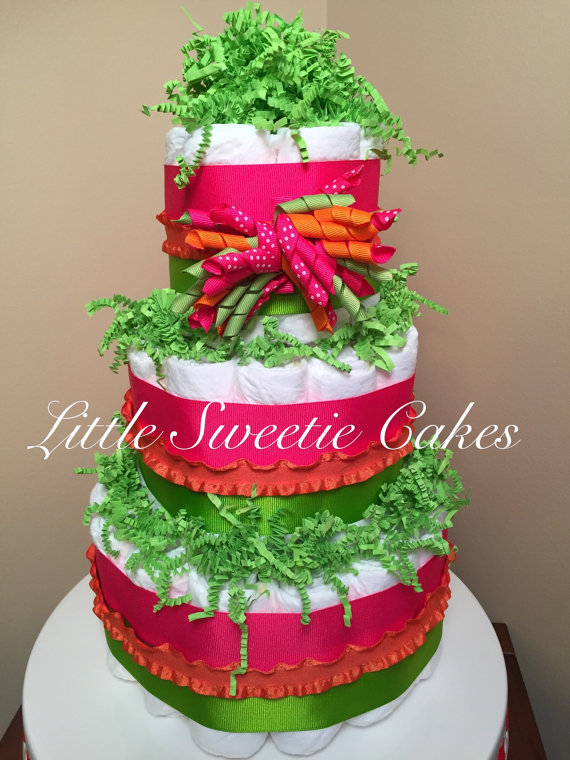 Lime Green and Pink Baby Shower Cake