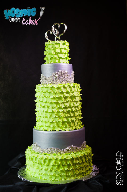 Lime Green and Silver Wedding Cakes