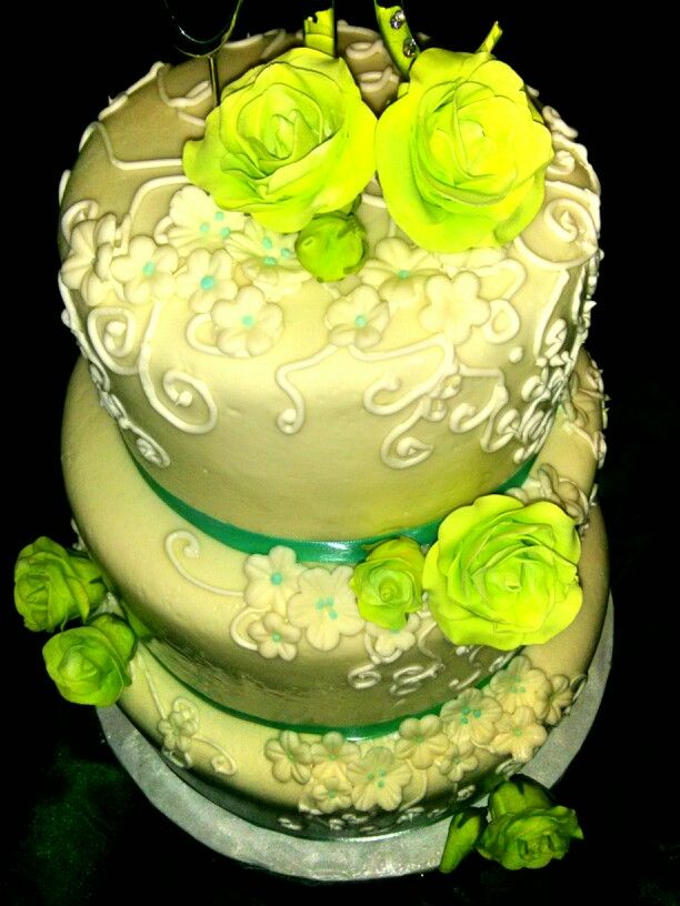 Lime Green and Teal Wedding Cake