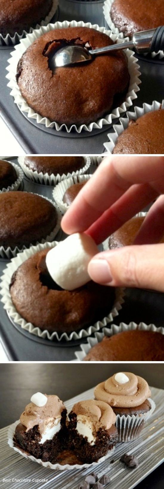 Marshmallow Stuffed Chocolate Cupcakes